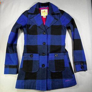 Women’s Billabong Coat Wool Blend Blue Buffalo Check Plaid Buttoned Jacket